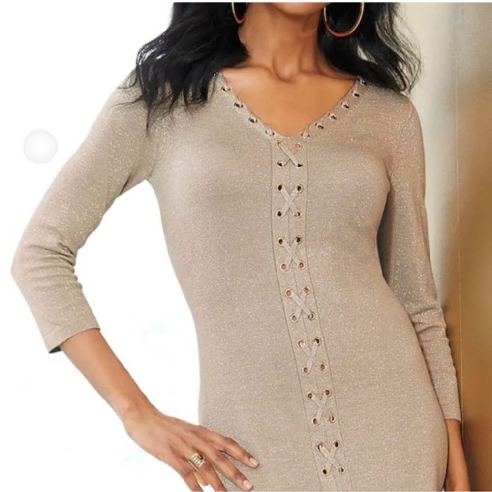 Ashro Formal Dinner Date Night Malania Gold‎ Shimmer Sweater Dress Size 2X